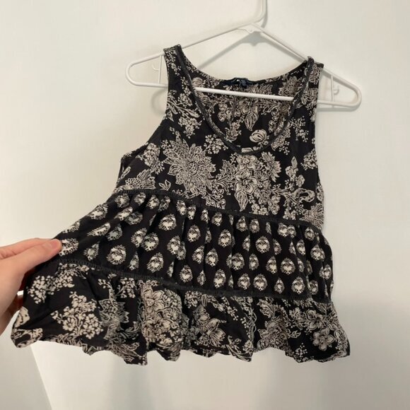 AMERICAN EAGLE Dark Gray Off White Floral Mixed Print Tiered Boho Tank Blouse M - Picture 7 of 11